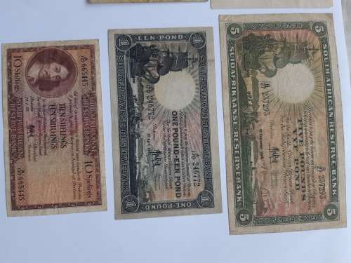 MH De Kock , South African various 1,5, 10 Poundand 10 Shillings  banknotes 1946-1957